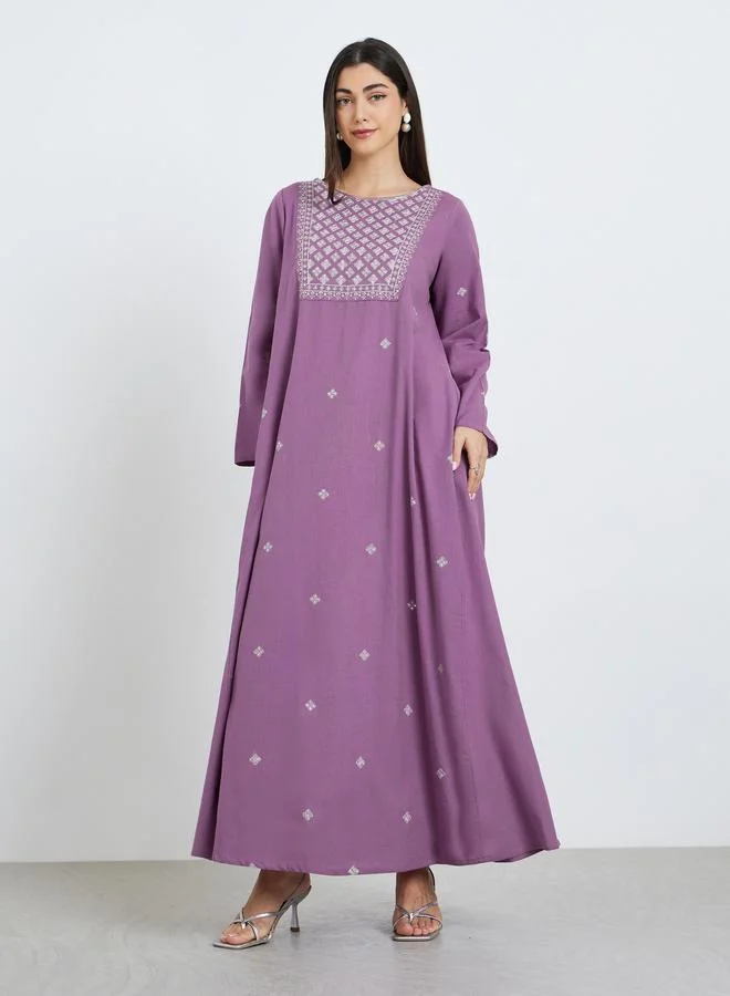 Women Purple Embroidered A-Line Jalabiya